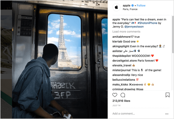 Apples Instagram-konto indeholder fanbilleder, som brugerne sender med hashtagget #shotbyiphone.