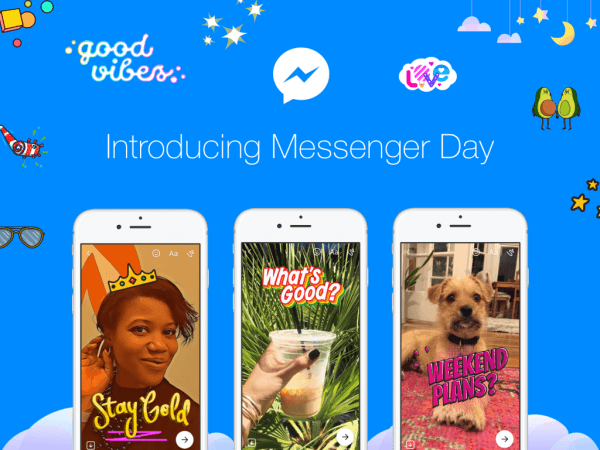 Facebook lancerede Messenger Day, en ny måde for brugere at dele fotos og videoer, når de sker i den enkeltstående Messenger-app.