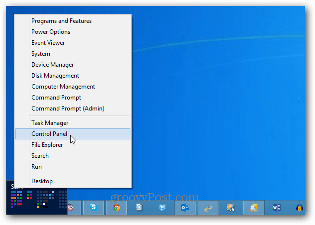 Kontrolpanel Windows 8 Power Menu