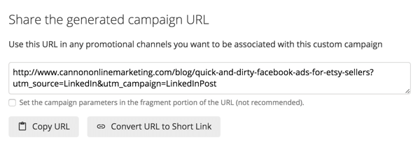 Føj nye parametre til din URL afhængigt af, hvor du planlægger at dele den.
