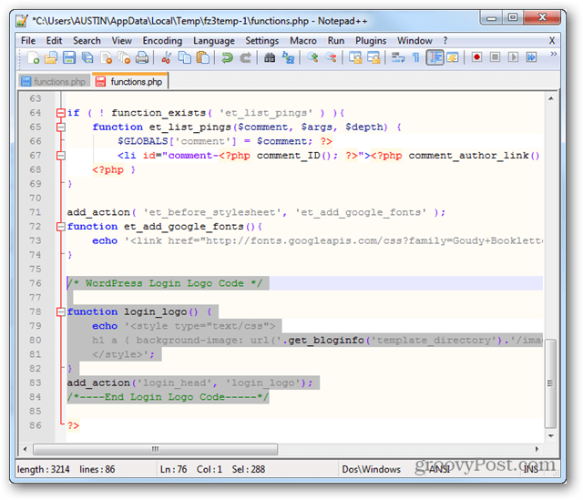 features.php brugerdefineret login-logo-kode