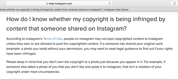 Instagram-hjælpecentret skitserer nogle retningslinjer for ophavsret.