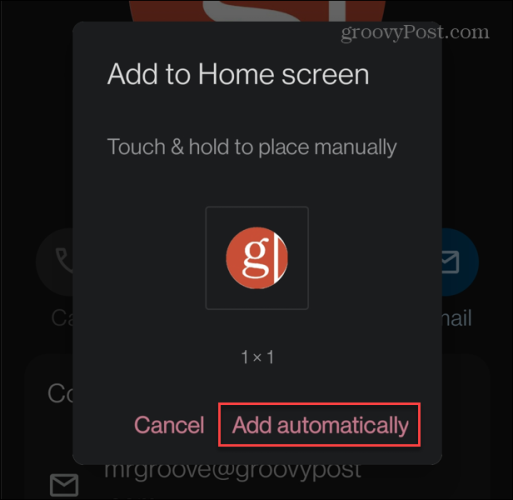 tilføje kontakt automatisk android startskærm