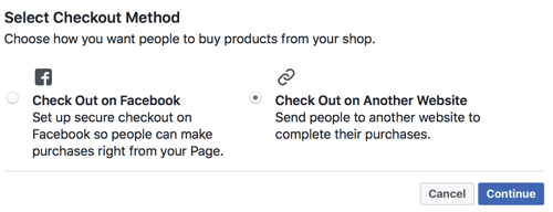 Facebook giver dig mulighed for at vælge, om brugerne skal tjekke ud på Facebook eller sende dem til dit websted for at tjekke ud.