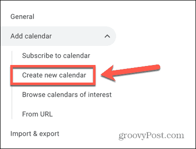 Google Kalender opret et nyt skærmbillede for kalenderindstilling