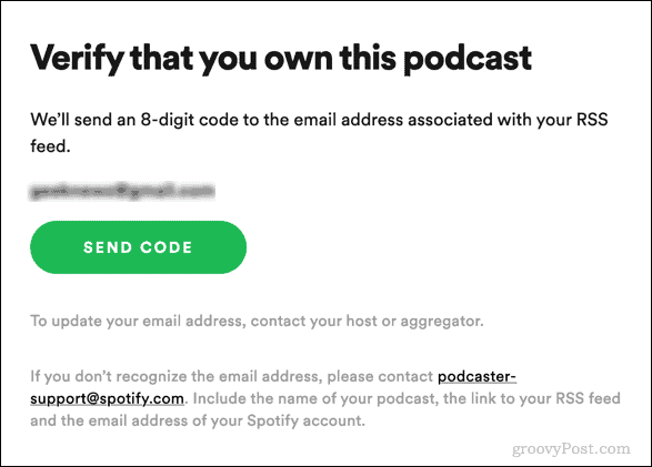 send bekræftelseskode til spotify podcast