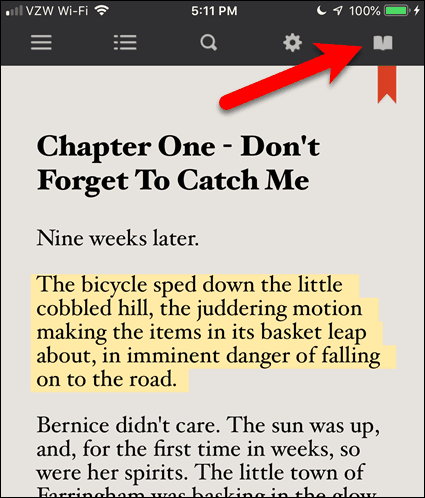 Tryk på det åbne bogikon i en e-bog i BookFusion til iOS