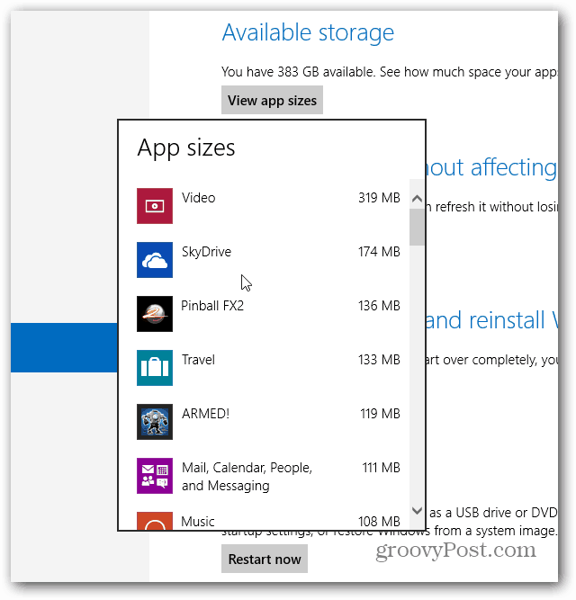 Windows App-størrelser vises