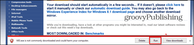 Advarsel om download af Windows Experience Index