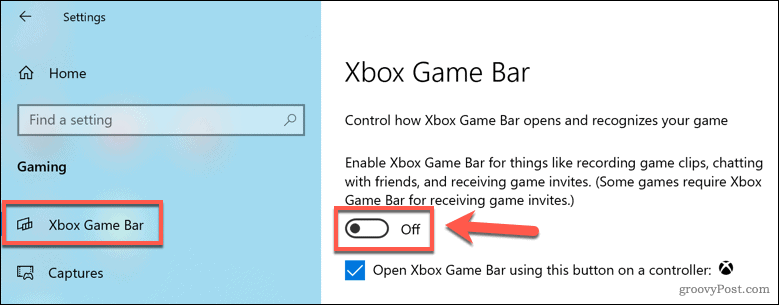 Deaktivering af Xbox Game Bar i Windows 10