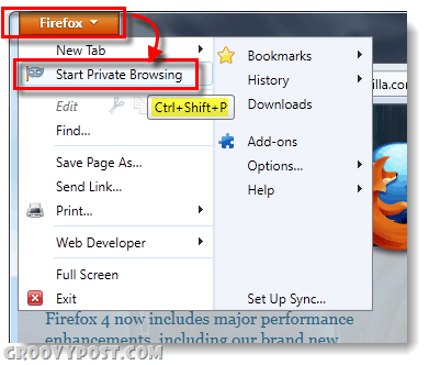 start privat browsing i firefox 4