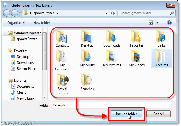 Vælg en mappe, der skal inkluderes i Windows 7-biblioteker