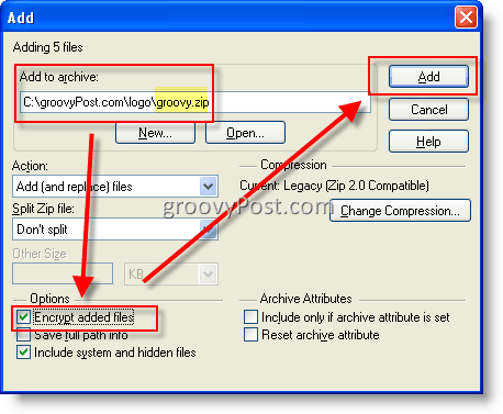 Krypter filer ved hjælp af WinZip AES