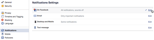 generelle facebook notifikationsindstillinger på skrivebordet