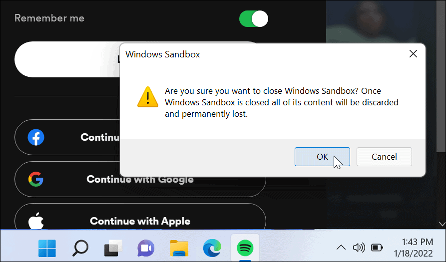 Bekræft nedlukning af Windows Sandbox