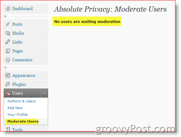 Absolut privatliv Moderate brugere - Privat WordPress Blog Plugin