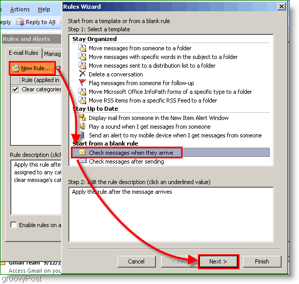 Outlook 2007 - Opret Outlook-regel, når e-mail ankommer