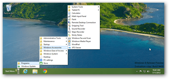 Startværktøjslinjen til Windows 8 på proceslinjen