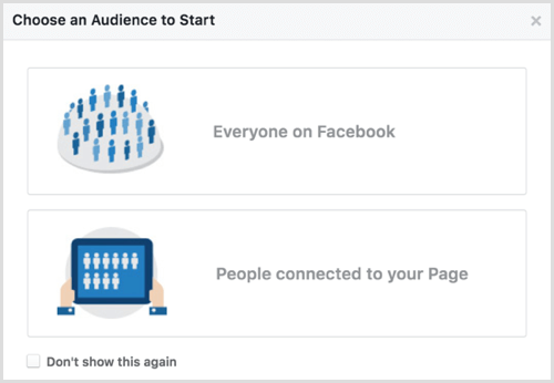 Facebook Audience Insights vælger målgruppe at starte
