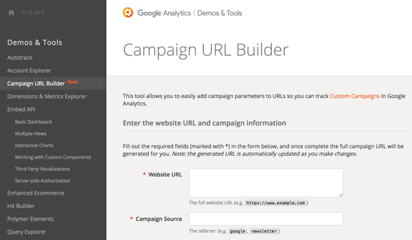 Brug Google URL Builder til at tilføje parametre til dine URL'er, så du kan spore dine kampagner.