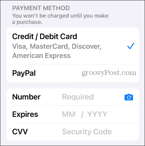 tilføje betalingsmetode Apple-konto