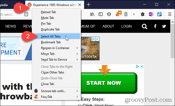 Vælg Vælg alle faner i Firefox