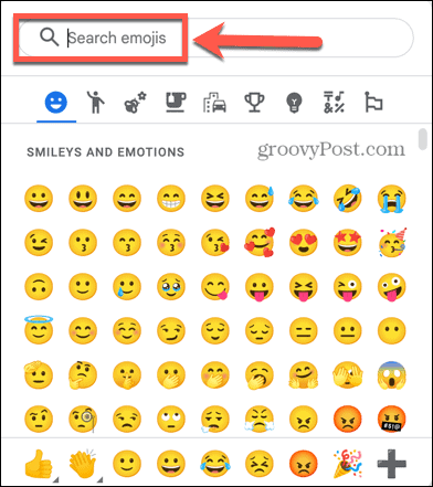søg emojis i google docs