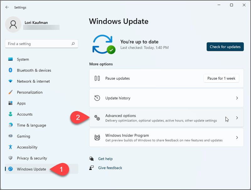 Gå til Windows Update> Avancerede indstillinger i Windows 11 -indstillinger