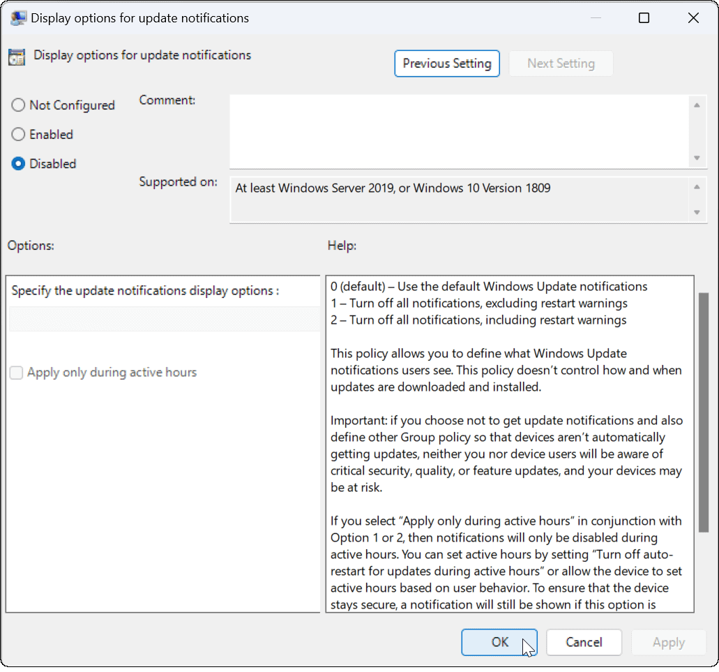 Deaktiver opdateringsmeddelelser på Windows 11