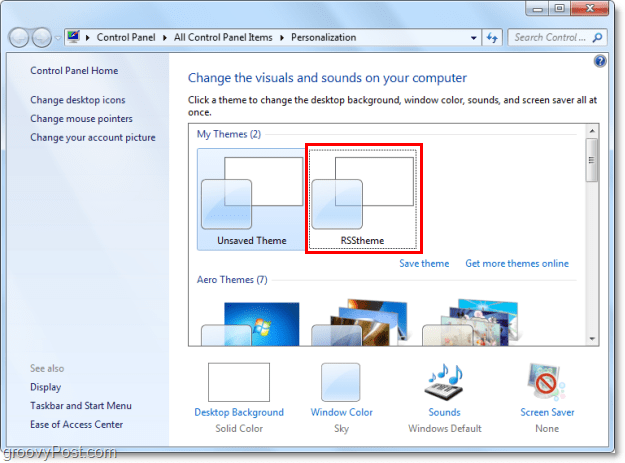 vælg dit nye rss-tema i windows 7