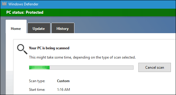 Windows Defender-scanning