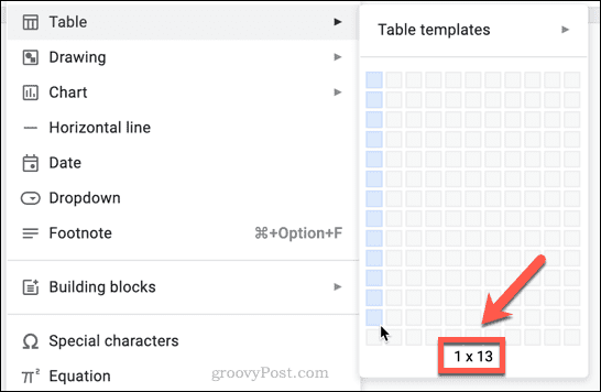 tabelstørrelse i google docs