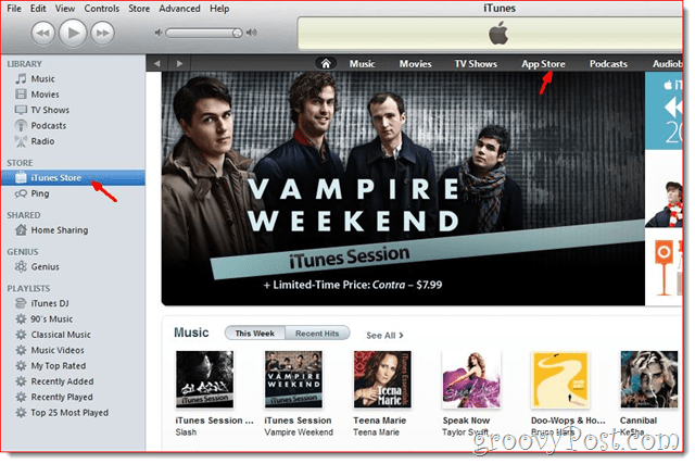 iTunes - Klik på iTunes Store for at oprette en konto