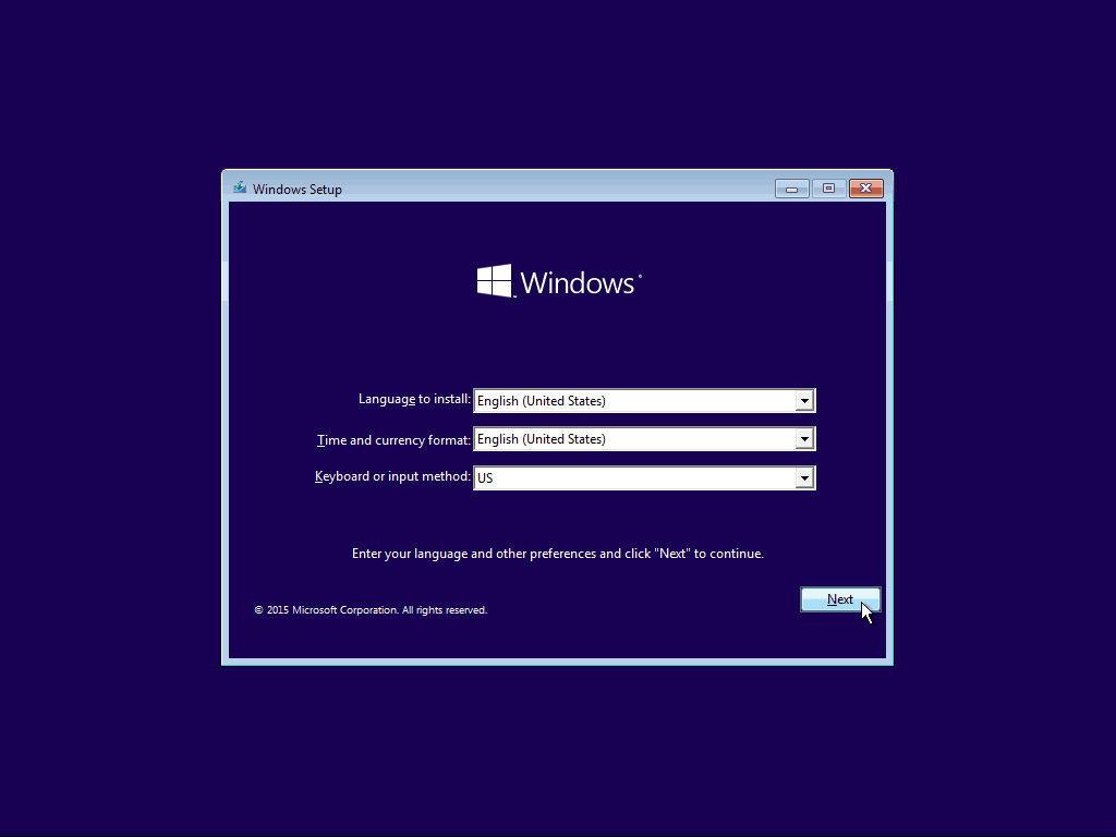 01 Sprogopsætning Windows 10 Clean Install