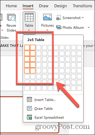 powerpoint vælg bordstørrelse
