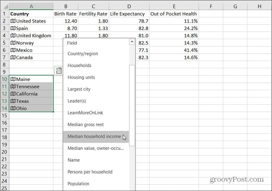importerer statsdata til Excel