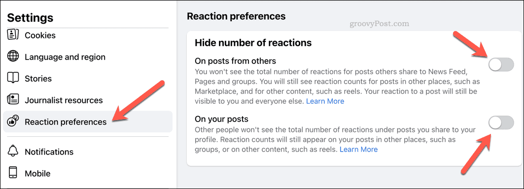 Skift reaktionspræferencer på Facebook
