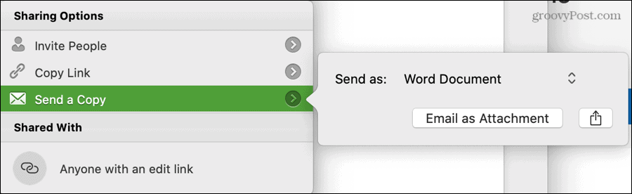 Send en kopi Word-indstillinger på Mac