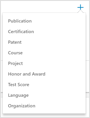 Mulighederne for at tilføje en præstation til en LinkedIn-profil