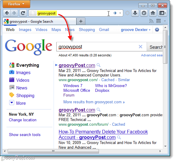 søg på Google som standard i Firefox 4