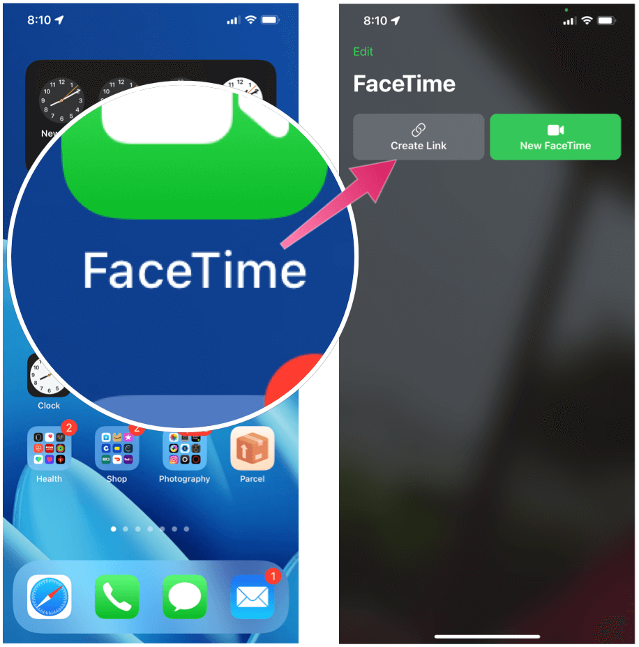 Send en FaceTime Chat Inviter FaceTime Opret link