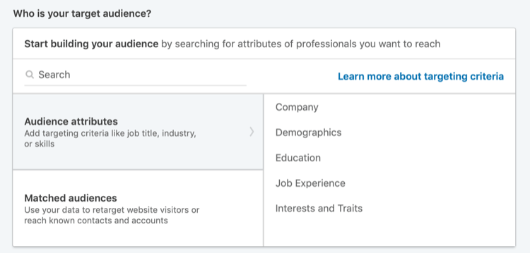 Hvem er din målgruppesektion i LinkedIn Campaign Manager