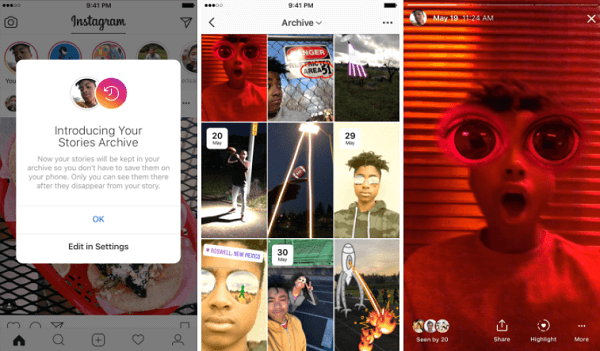 Instagrams nye historikarkiv gemmer automatisk udløbne historier i en privat del af en profil.