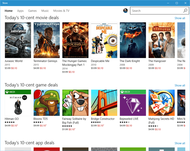Windows Store 10 cent-tilbud