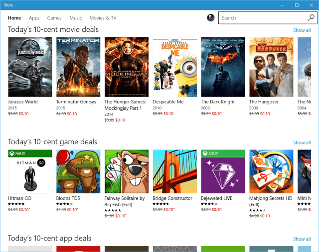 Microsoft tilbyder 10 Cent-tilbud på apps, musik, spil og film