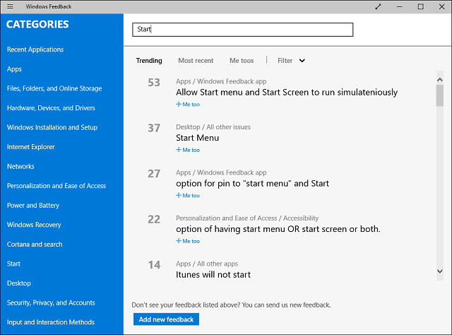 Windows 10 feedback-app