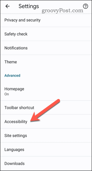 Åbn tilgængelighedsindstillinger i Chrome på mobilen