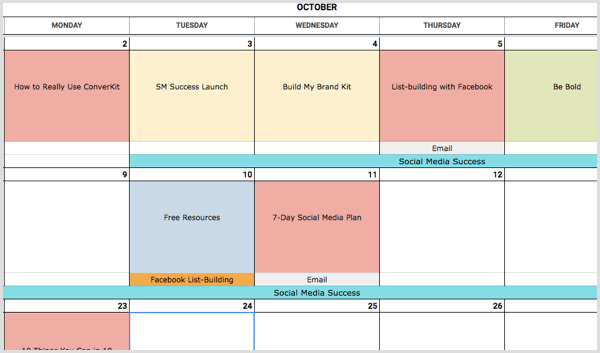 sociale mediekalender farvekodning