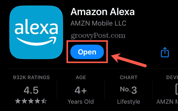 alexa app åben knap