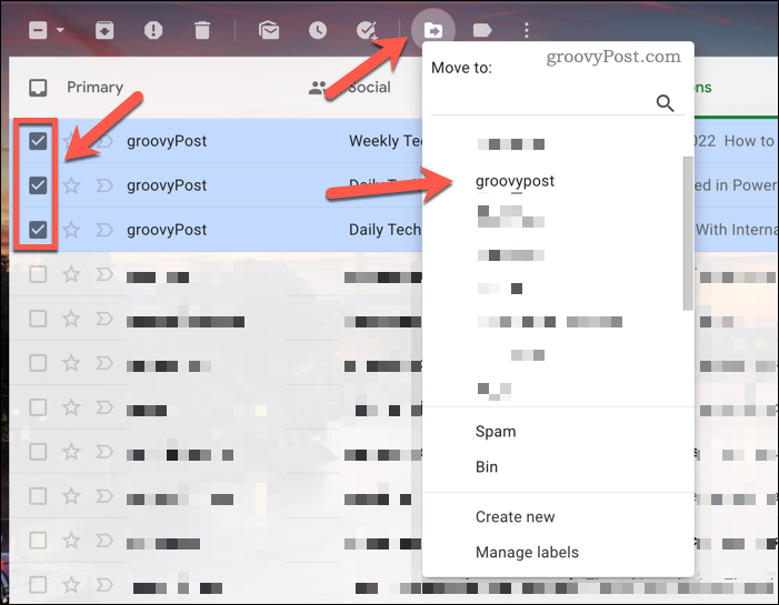 Flytning af Gmail-indlæg